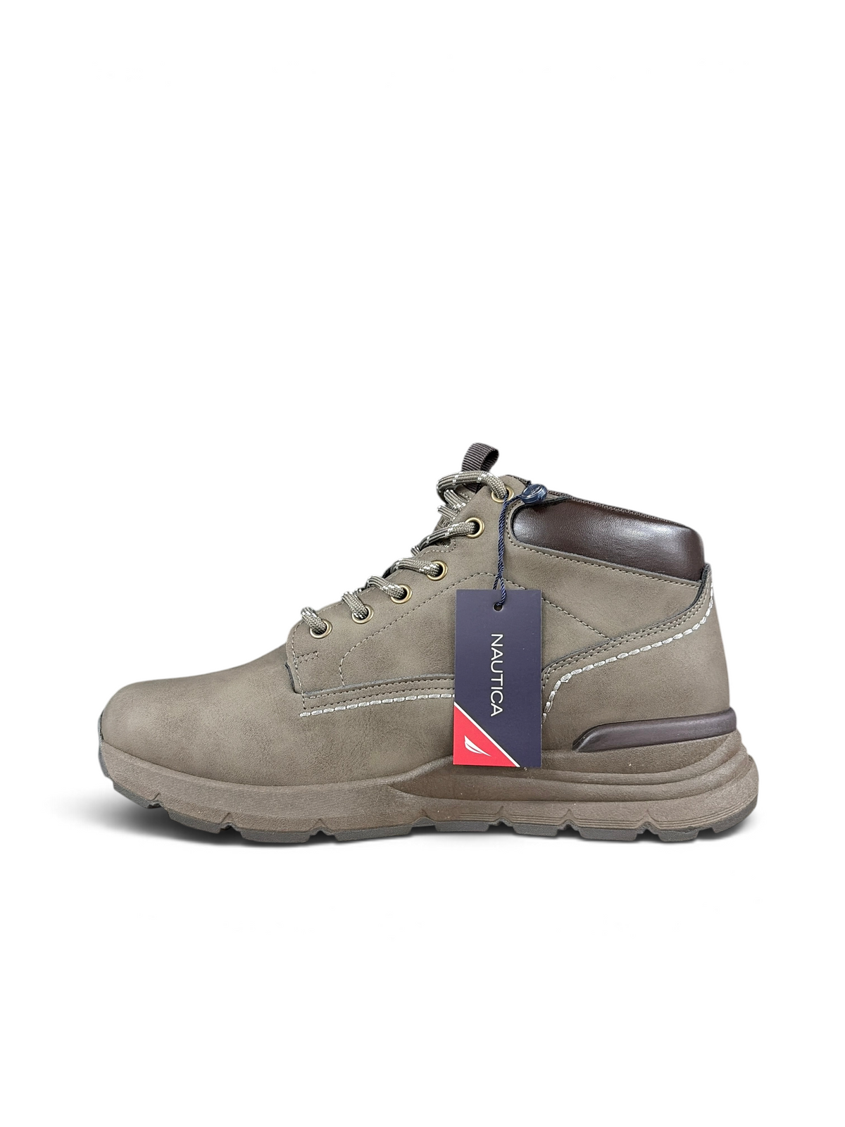Alex Calzature Nautica Xavier NBK grey nubuck leather mid-top sneakers with brown padded collar and hiking laces