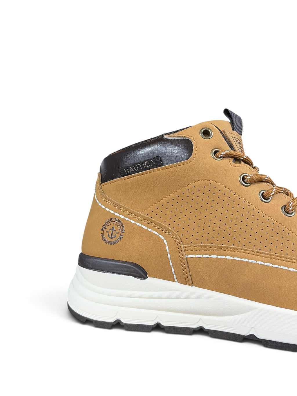 Alex Calzature Nautica Xavier NBK tan nubuck mid-top sneakers with perforated side detail and white rubber sole
