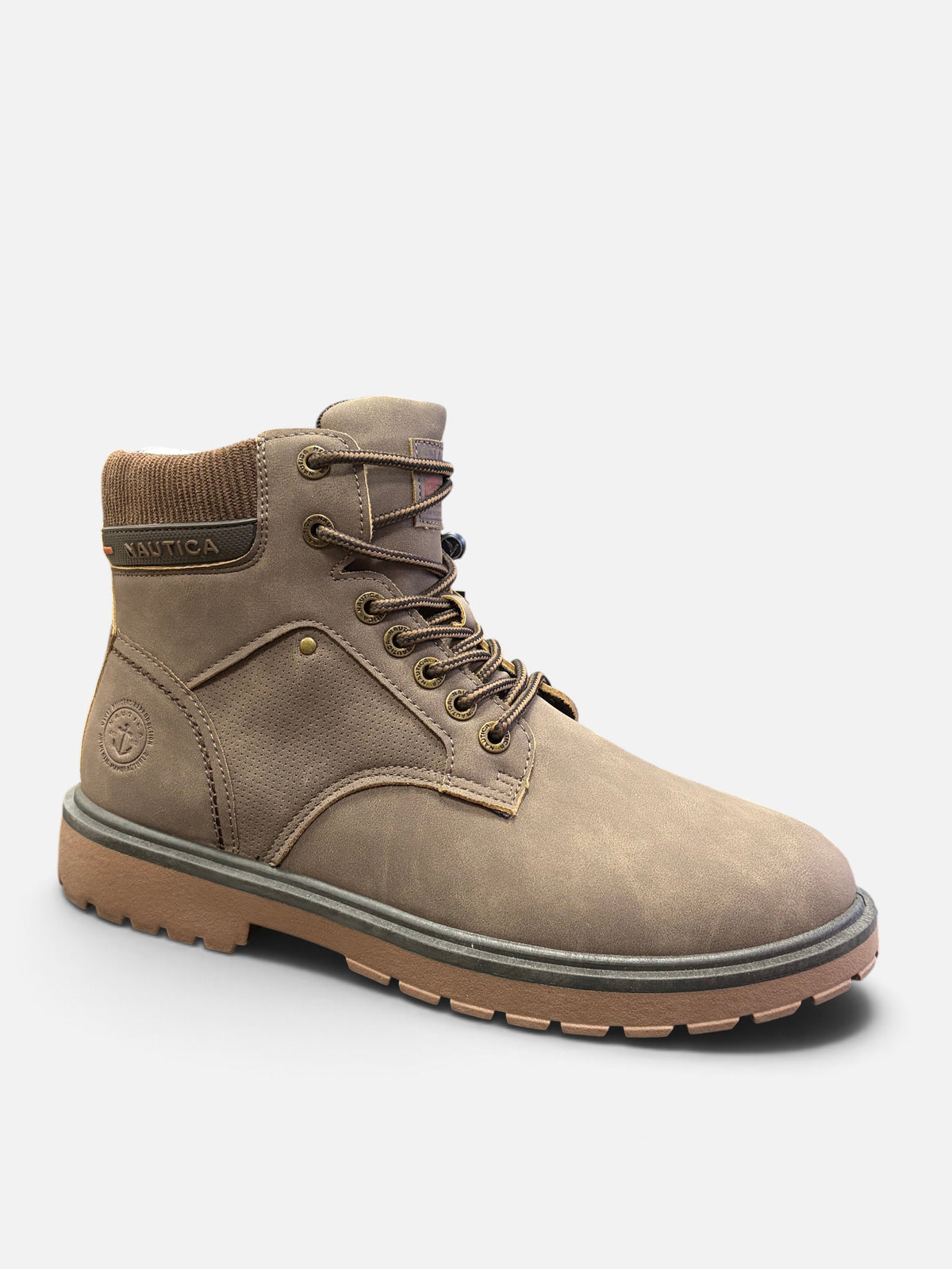 Scarponcini da uomo Alex Calzature Nautica Indiana NBK in nabuk marrone con colletto imbottito e suola carrarmato