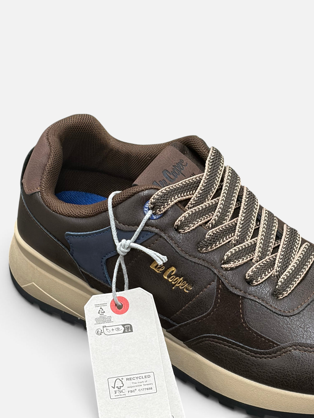 Sneakers da uomo Alex Calzature Le Cooper Liverpool in pelle marrone con lacci bicolore e suola beige