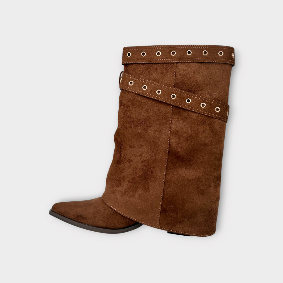 Alex Calzature Laura Biagiotti brown suede slouchy ankle boots with decorative metal eyelet strap detail