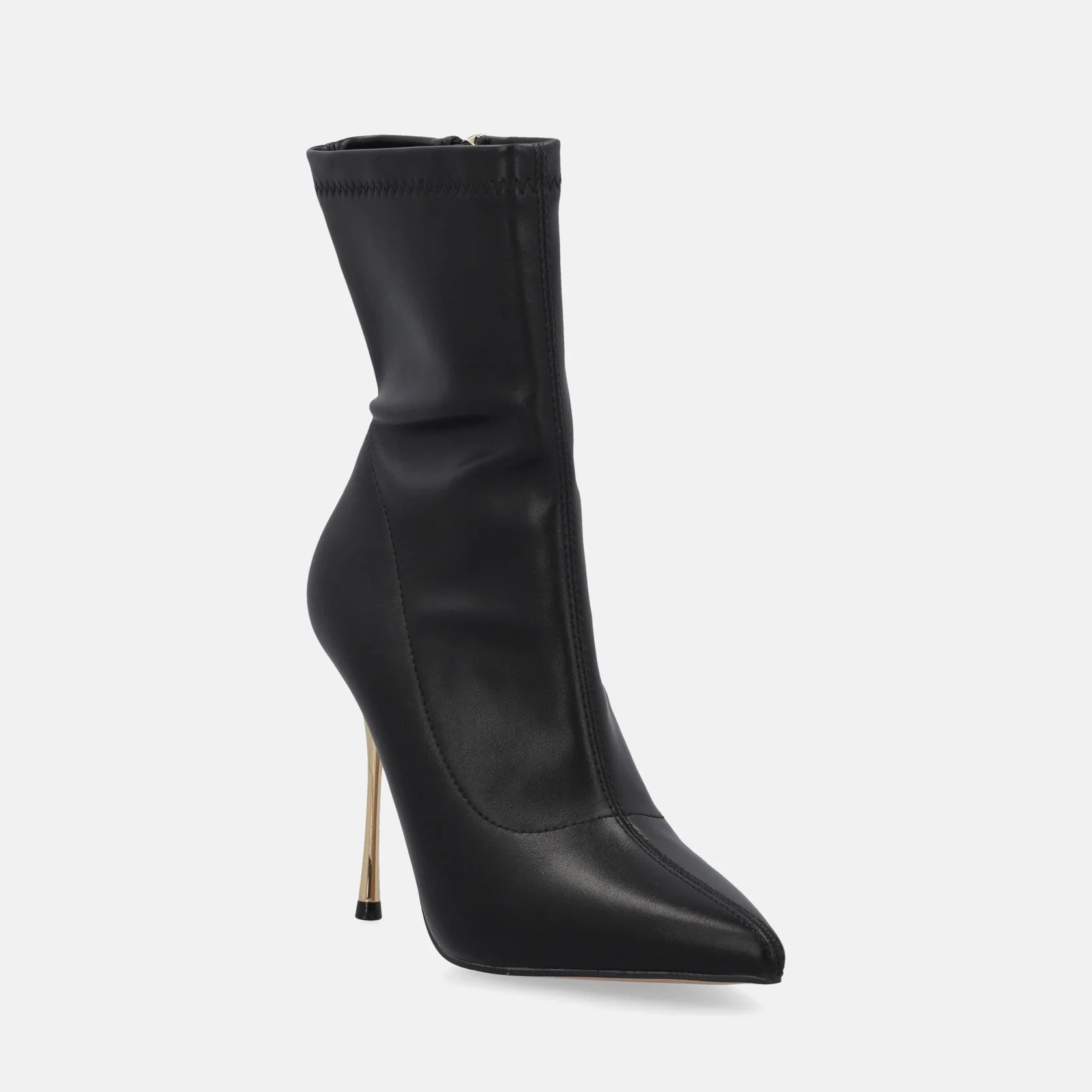 TRONCHETTO GOLD & GOLD - Tronchetto in similpelle nera con chiusura a zip e tacco a spillo