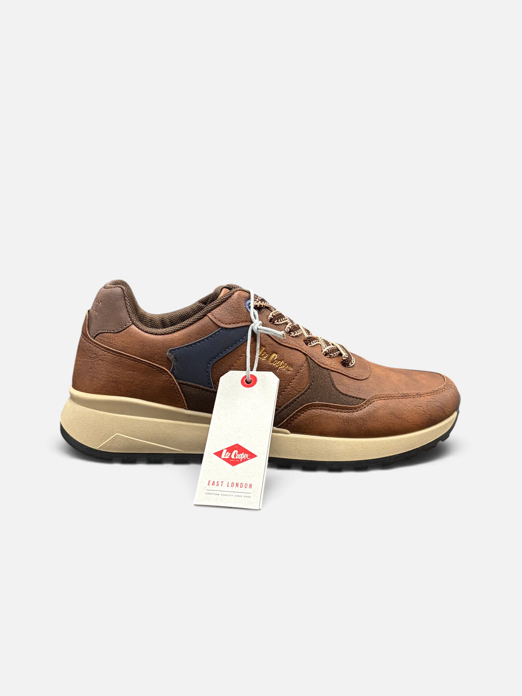 Sneakers da uomo Le Cooper Liverpool marroni in pelle con suola beige, disponibili presso Alex Calzature