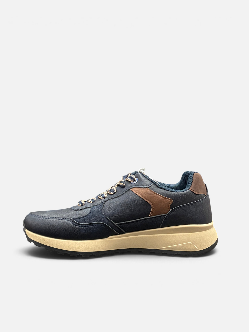 Sneakers da uomo Le Cooper Liverpool di Alex Calzature in blu scuro con dettagli marroni e suola beige