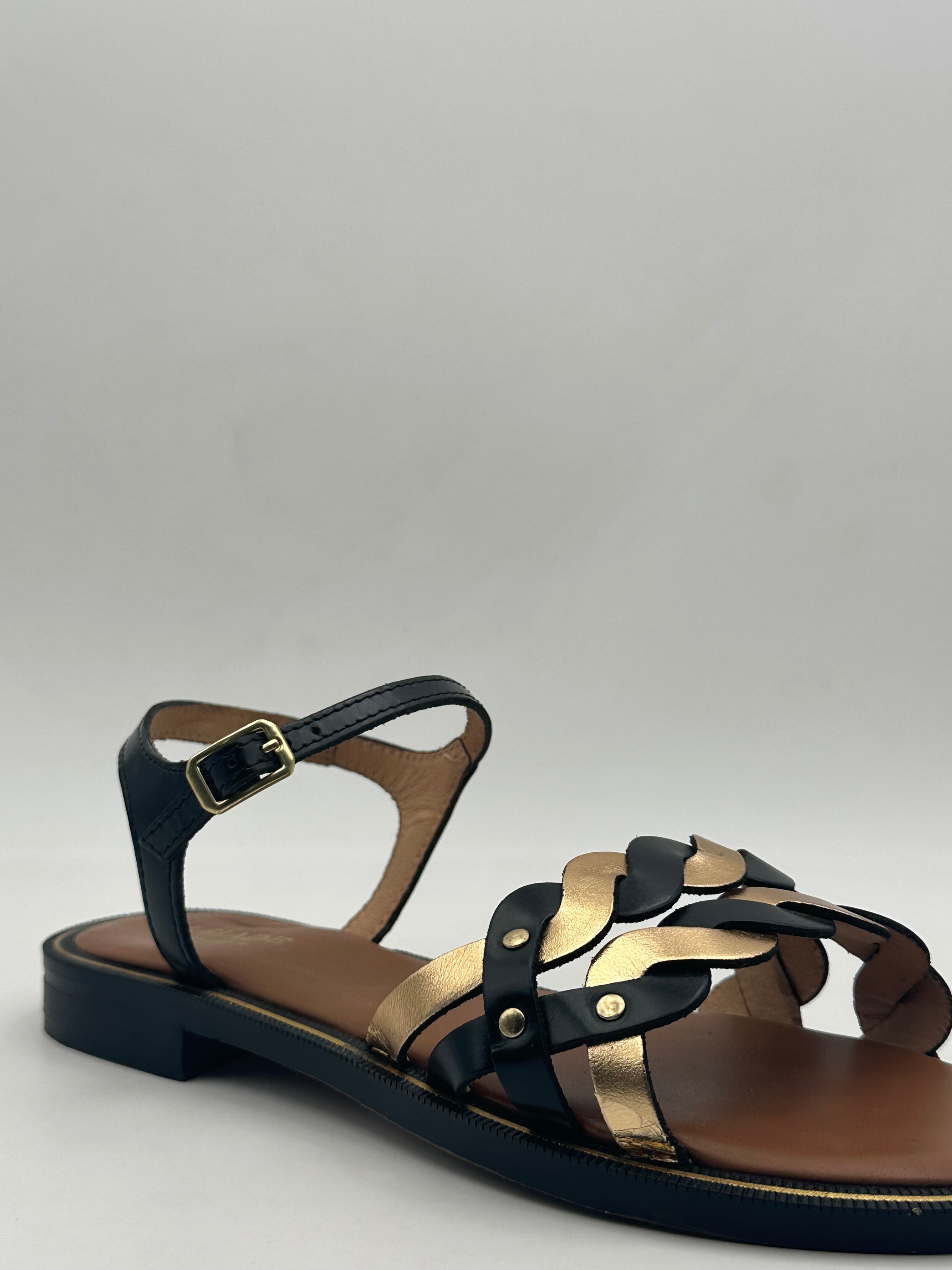 LEJADE - Sandalo Vitello ORO/NERO