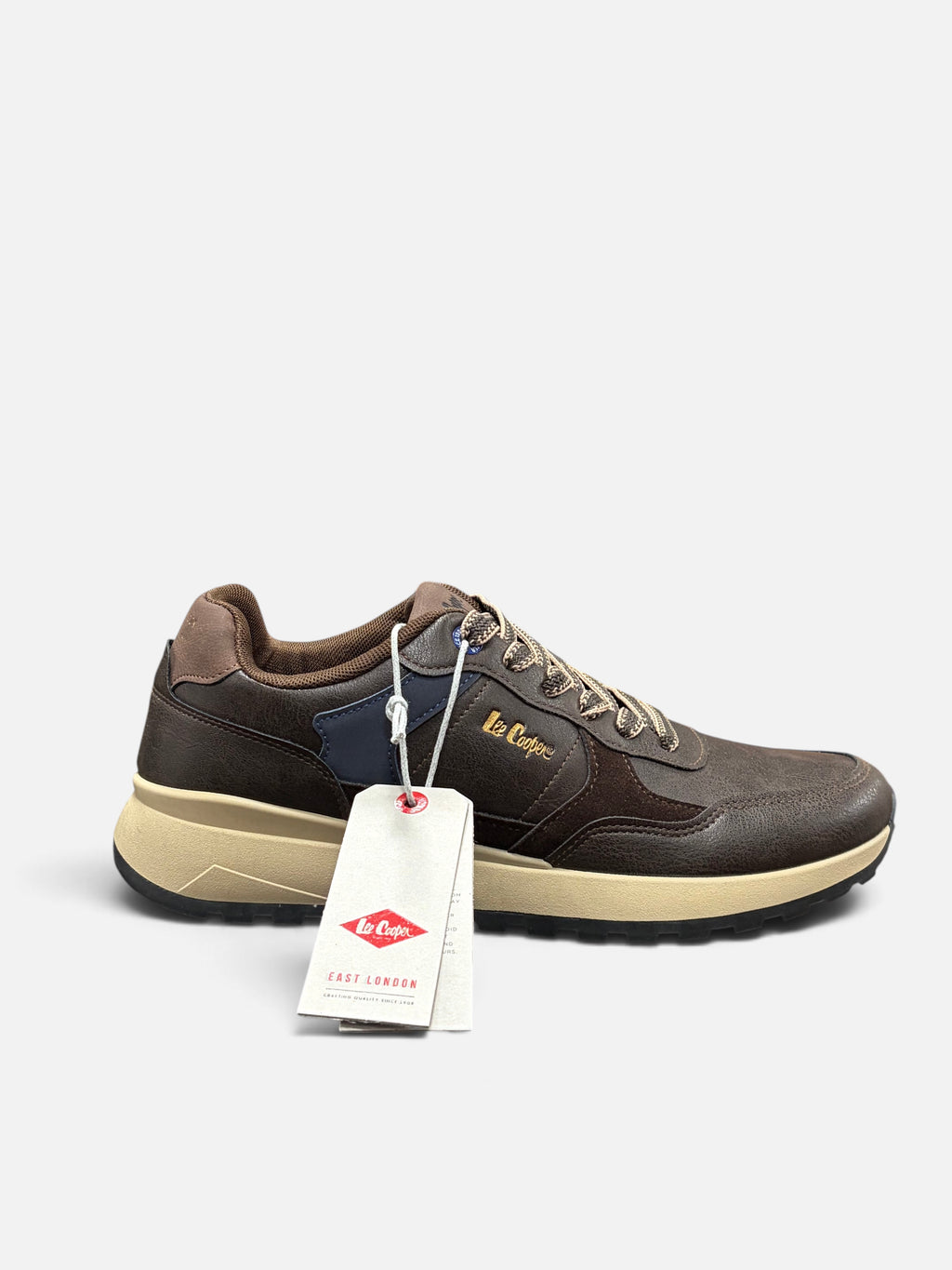 Sneakers da uomo Lee Cooper Liverpool marroni in pelle con suola beige, vendute da Alex Calzature