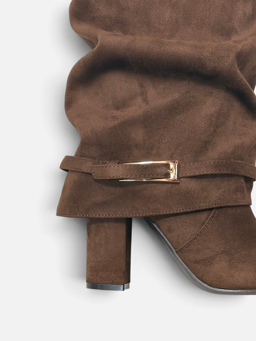 Stivale alto da donna Alex Calzature Laura Biagiotti in camoscio marrone con tacco largo e fibbia dorata
