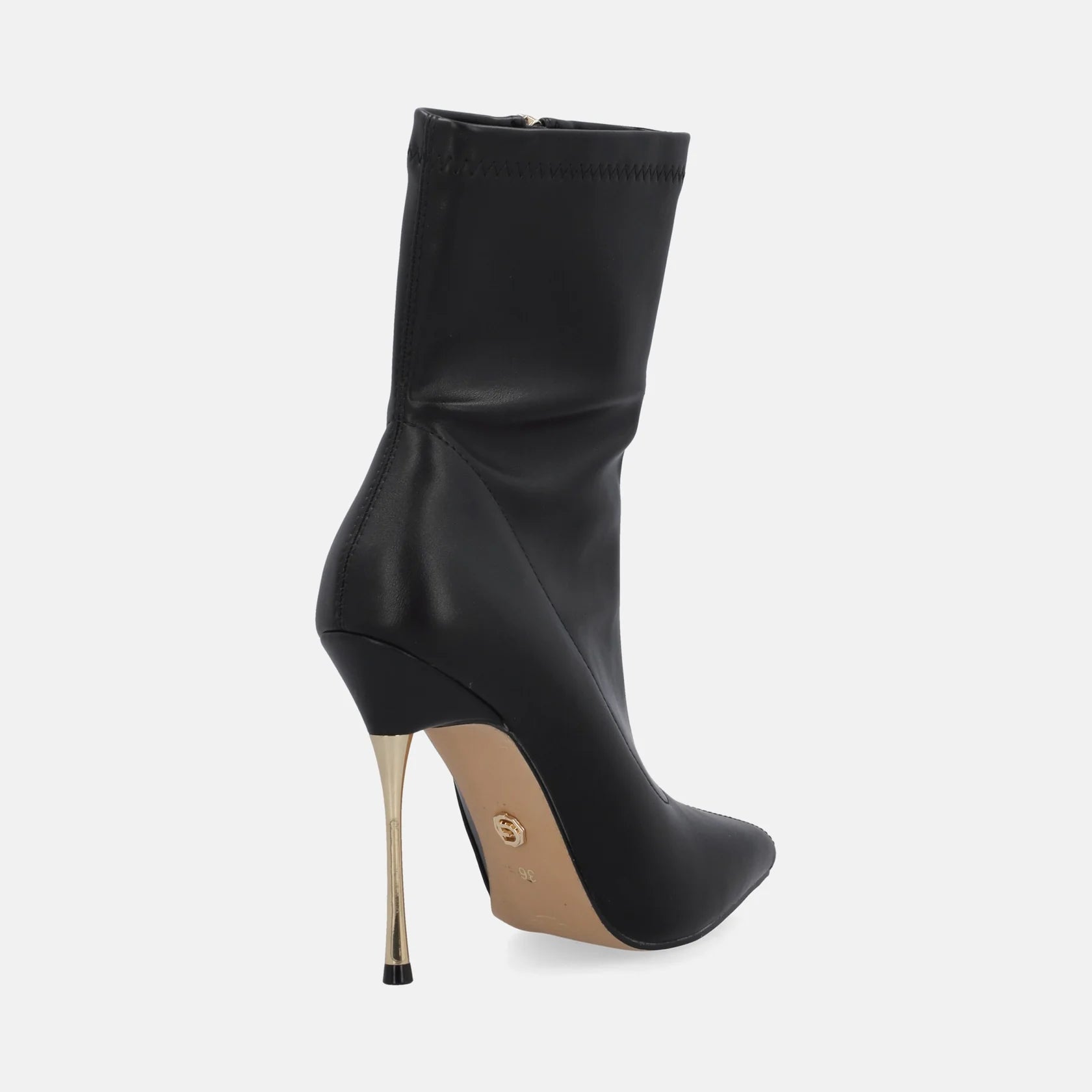 TRONCHETTO GOLD & GOLD - Tronchetto in similpelle nera con chiusura a zip e tacco a spillo