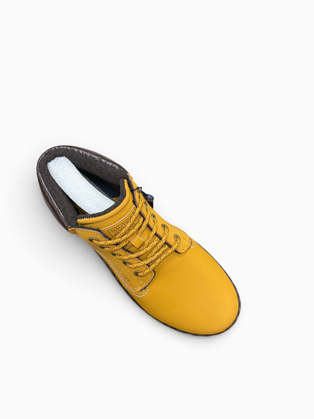 Scarponcini Alex Calzature Nautica Montreal da uomo in pelle color senape con lacci bicolore e colletto imbottito