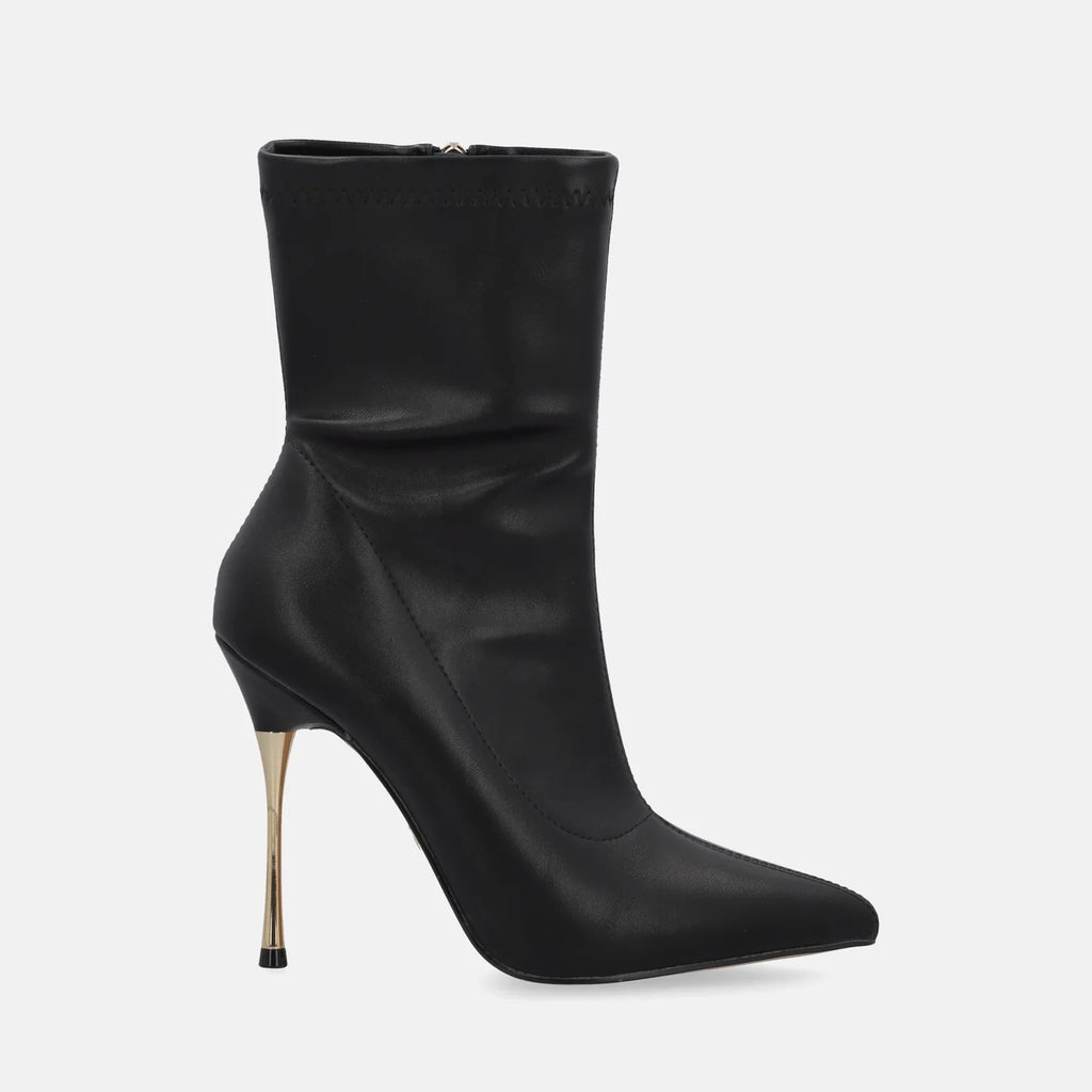 TRONCHETTO GOLD & GOLD - Tronchetto in similpelle nera con chiusura a zip e tacco a spillo
