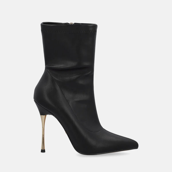 TRONCHETTO GOLD & GOLD - Tronchetto in similpelle nera con chiusura a zip e tacco a spillo