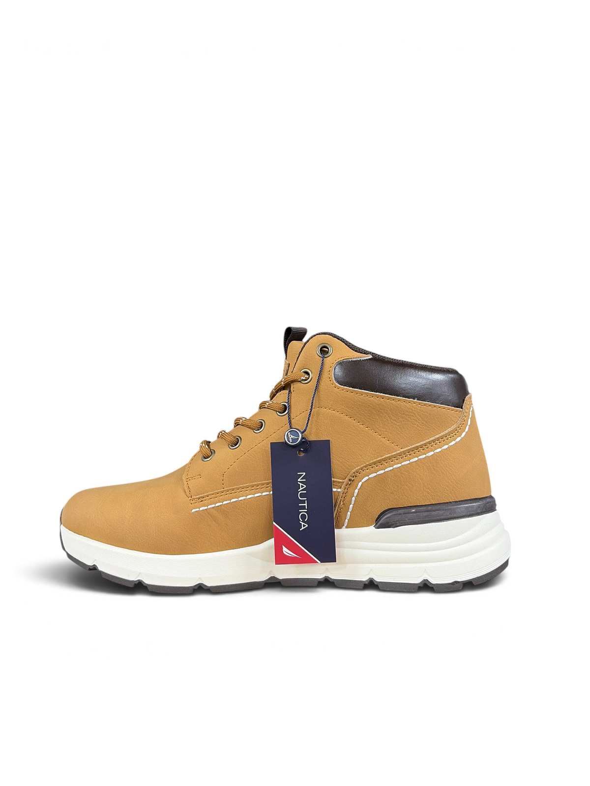 Alex Calzature Nautica Xavier NBK tan nubuck leather mid-top sneakers with white athletic sole and brand tag