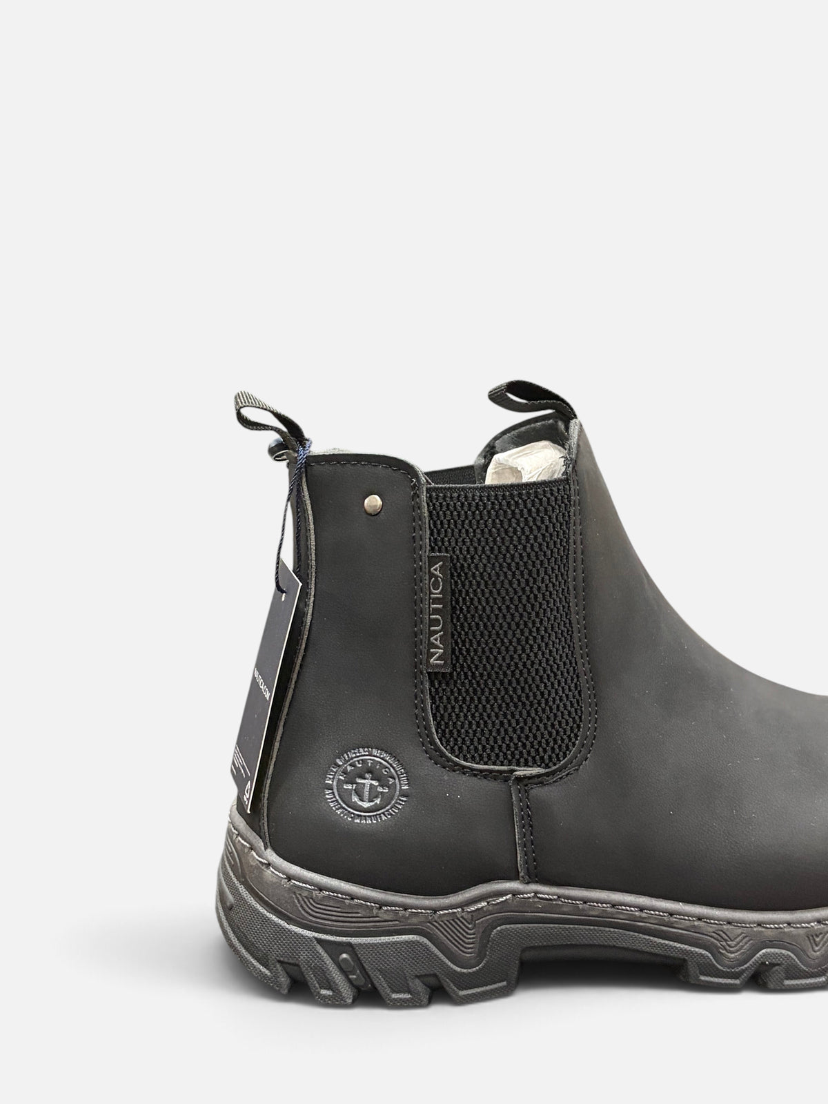 Scarponcini Alex Calzature Nautica State Crazy neri in pelle con inserti elastici e suola carrarmato
