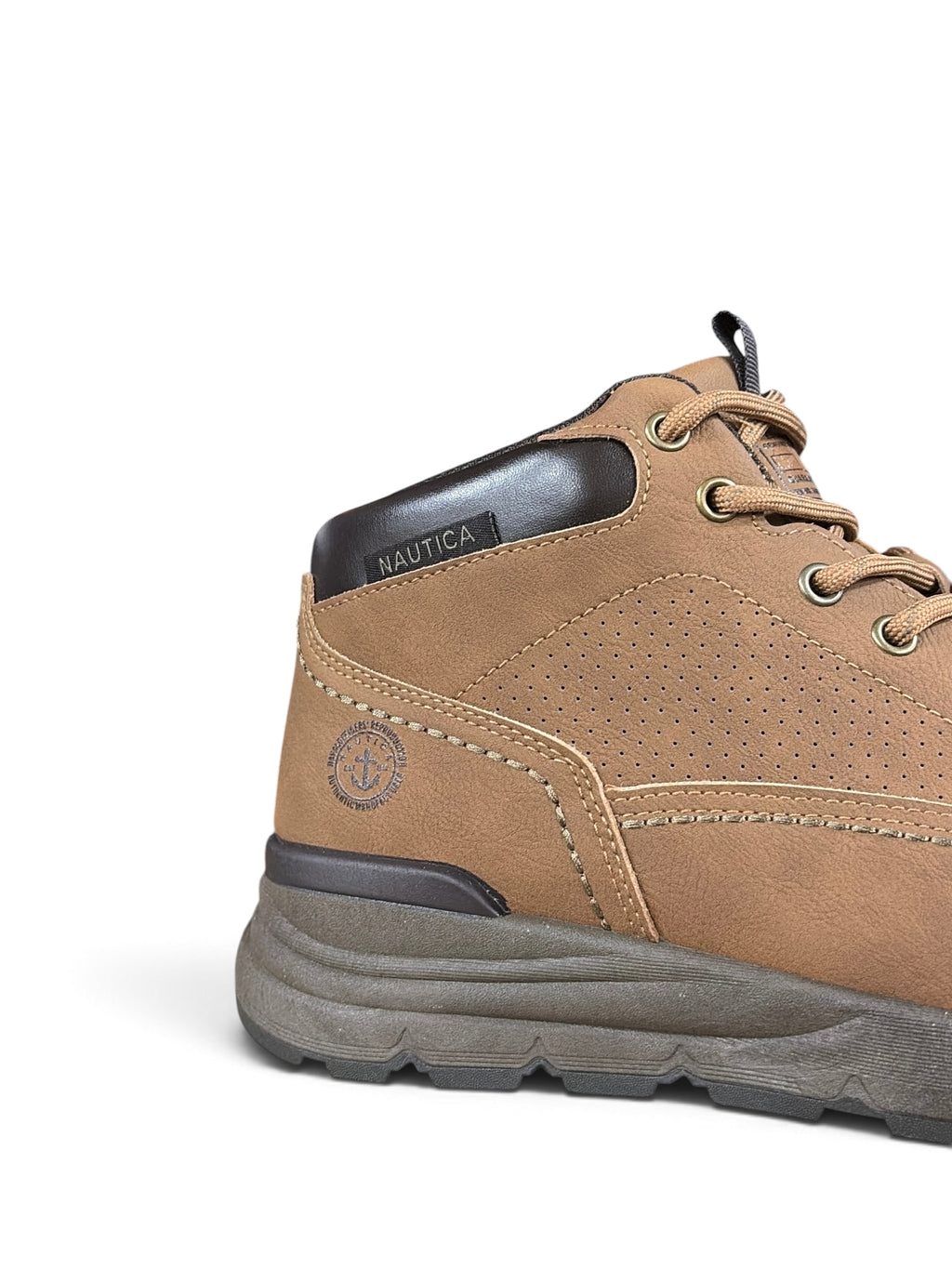 Alex Calzature NAUTICA Xavier NBK brown leather mid-top sneakers with perforated side detail and logo branding