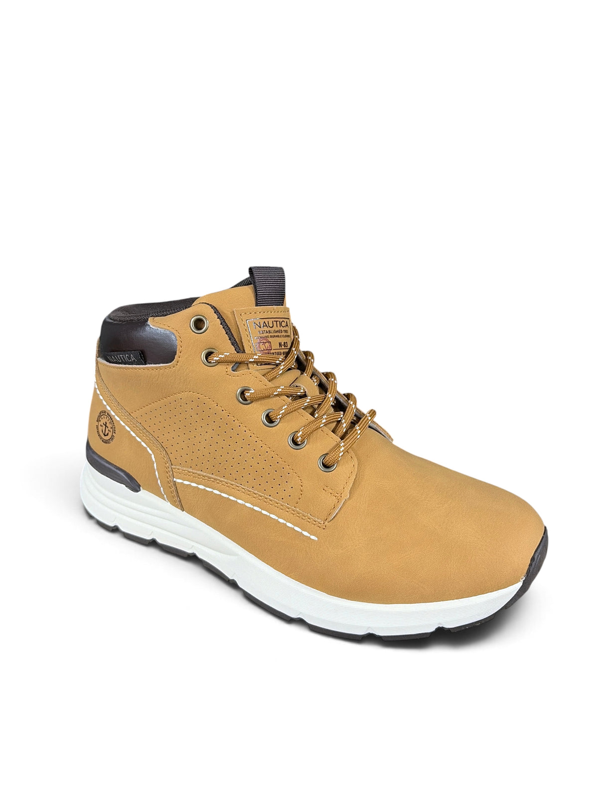 Alex Calzature Nautica Xavier NBK tan nubuck mid-top sneakers with white athletic sole and brown padded collar