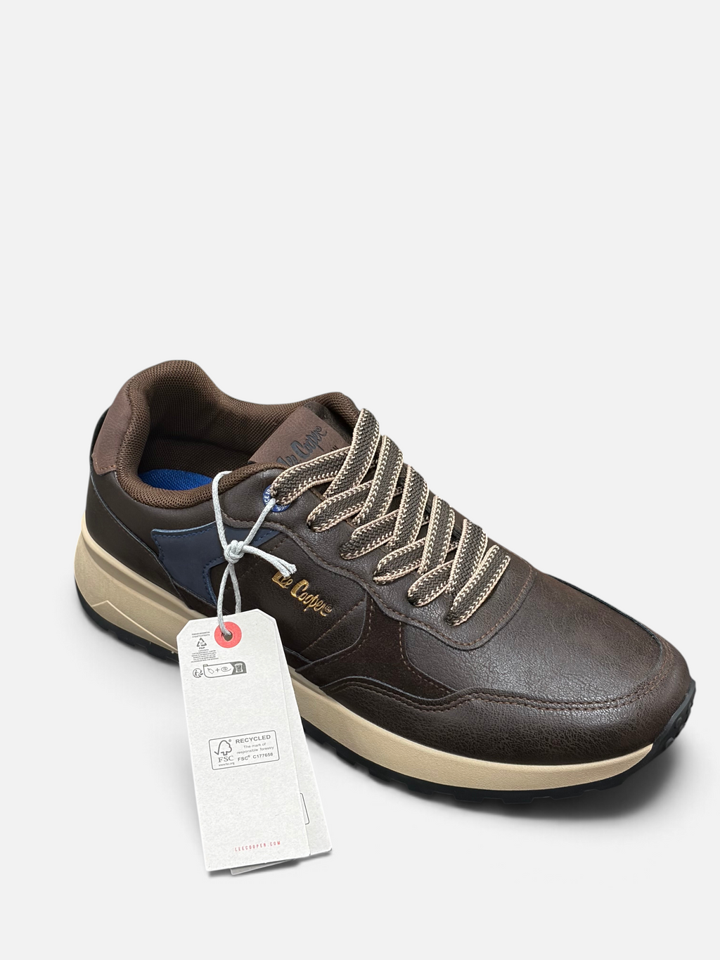 Sneakers da uomo Le Cooper Liverpool marroni con lacci bicolore e suola beige, vendute da Alex Calzature