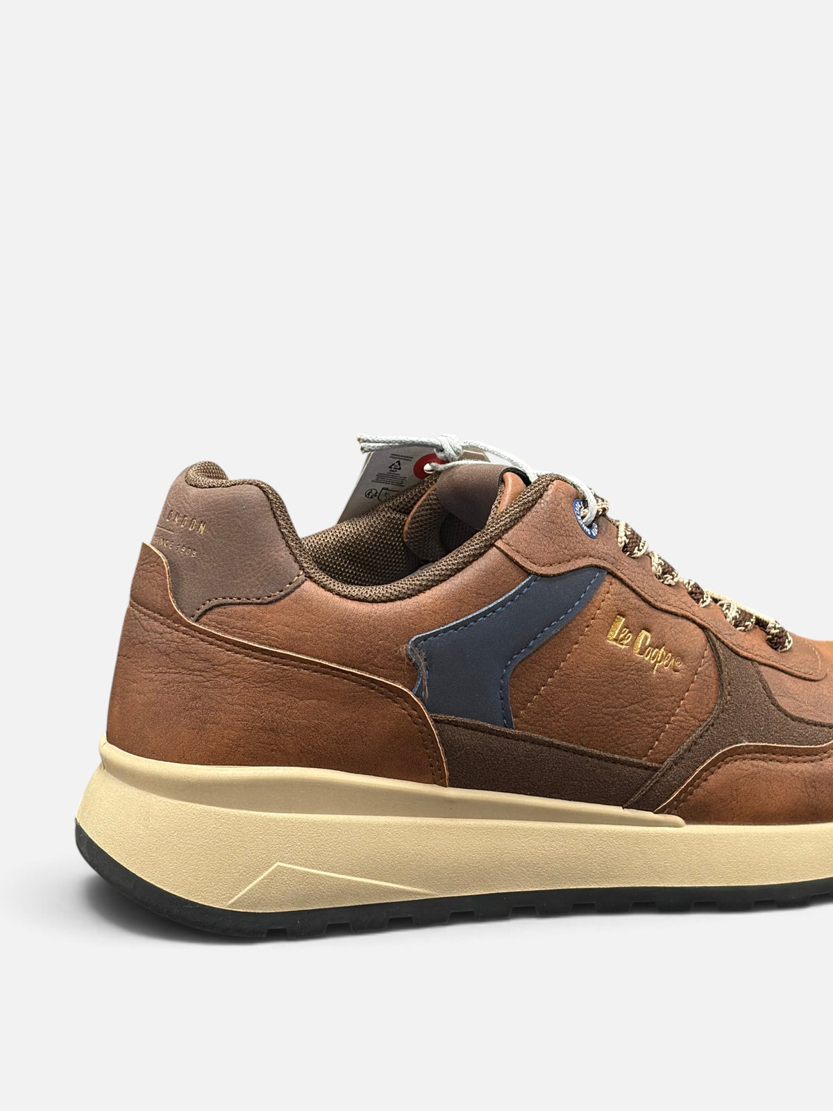 Sneakers da uomo Lee Cooper Liverpool marroni in pelle con dettagli blu e suola beige di Alex Calzature