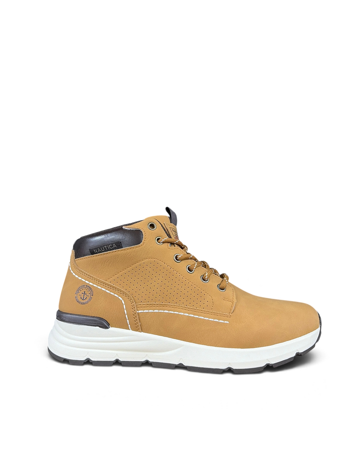 Alex Calzature Nautica Xavier NBK tan nubuck mid-top sneakers with white athletic sole and anchor logo detail