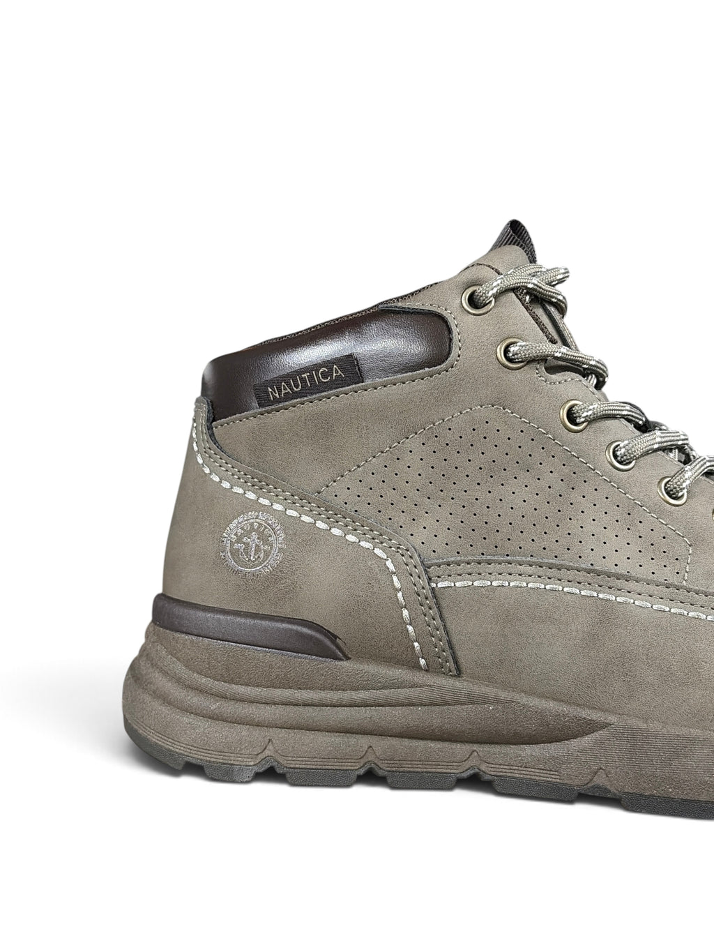 Alex Calzature Nautica Xavier NBK men's grey nubuck mid-top sneaker with perforated side and branded logo detail