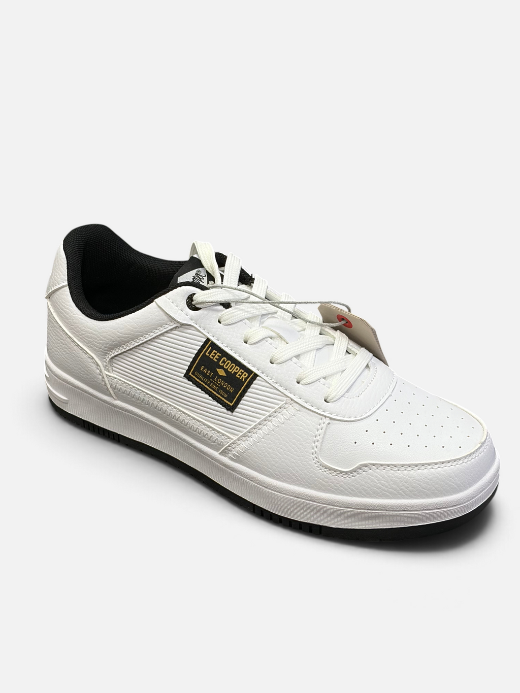 Sneakers bianche da uomo Lee Cooper con dettagli neri e logo laterale, disponibili presso Alex Calzature