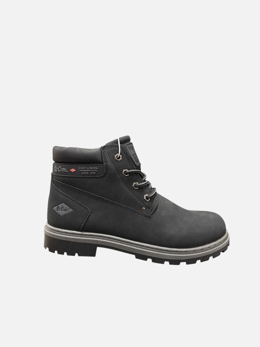 Scarponcini neri da uomo Lee Cooper in nabuk con lacci e suola carrarmato, disponibili presso Alex Calzature