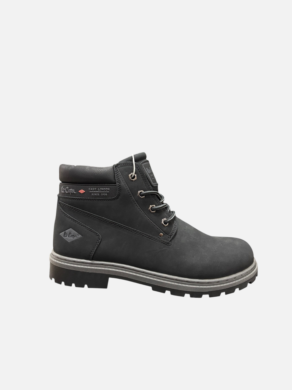 Scarponcini neri da uomo Lee Cooper in nabuk con lacci e suola carrarmato, disponibili presso Alex Calzature