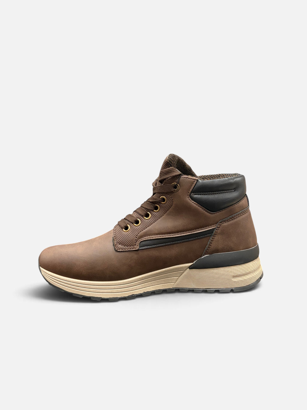 Scarponcini Brave da uomo Enrico Coveri in pelle marrone con suola sportiva beige, disponibili da Alex Calzature