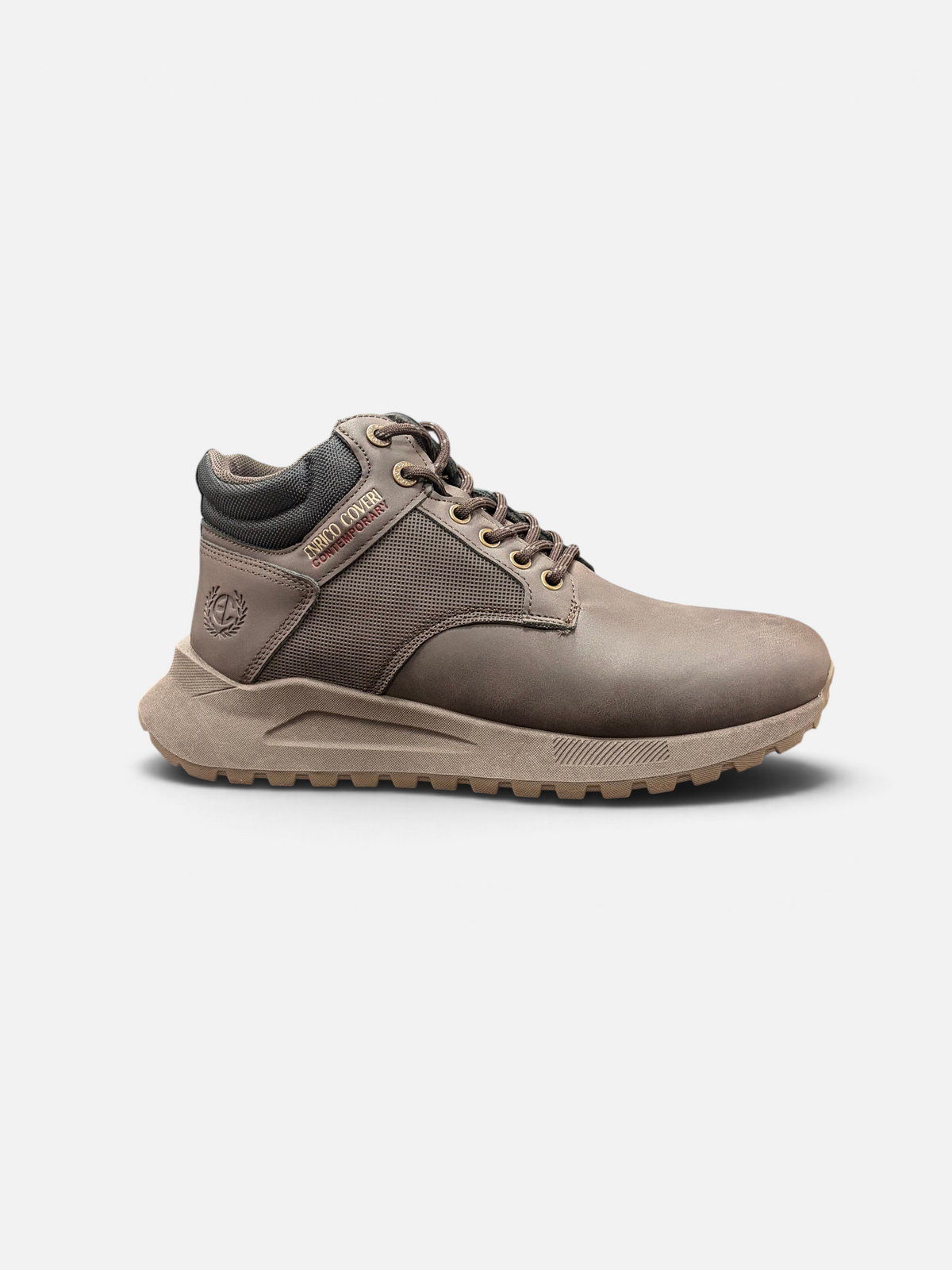 Scarponcini da uomo Alex Calzature Enrico Coveri Claus in pelle marrone con dettagli in mesh e suola sportiva
