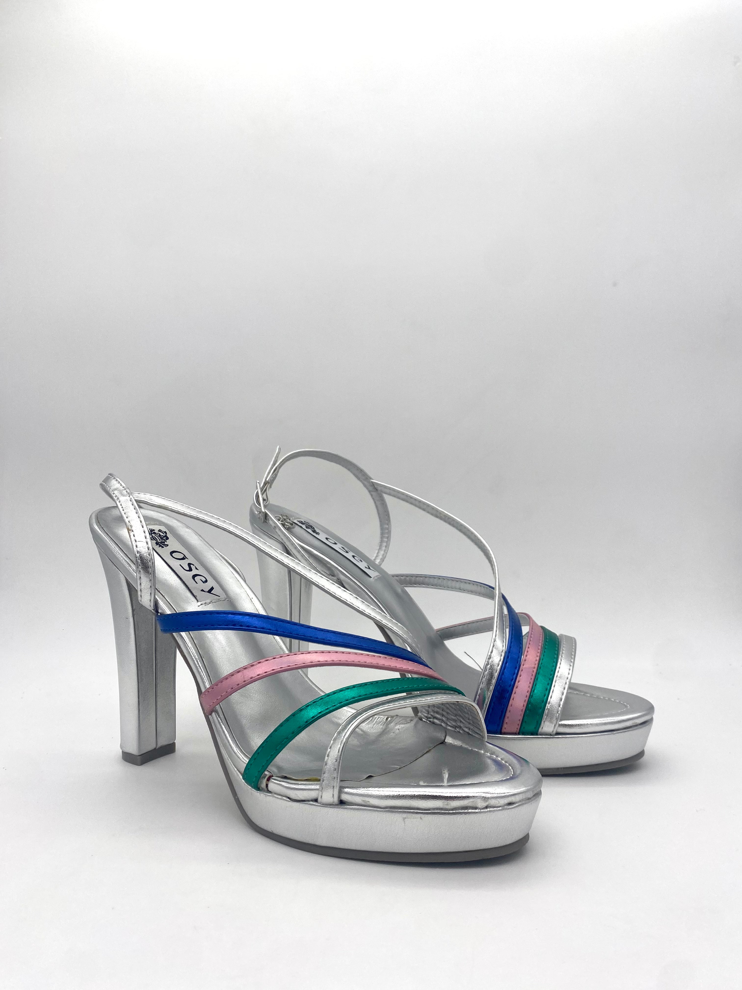 Osey - Sandalo Laminato Argento/Multicolor