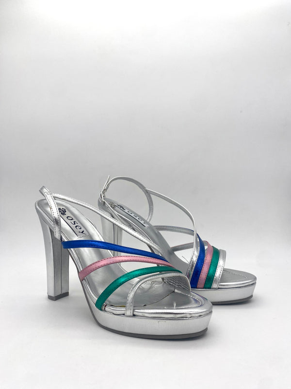 Osey - Sandalo Laminato Argento/Multicolor