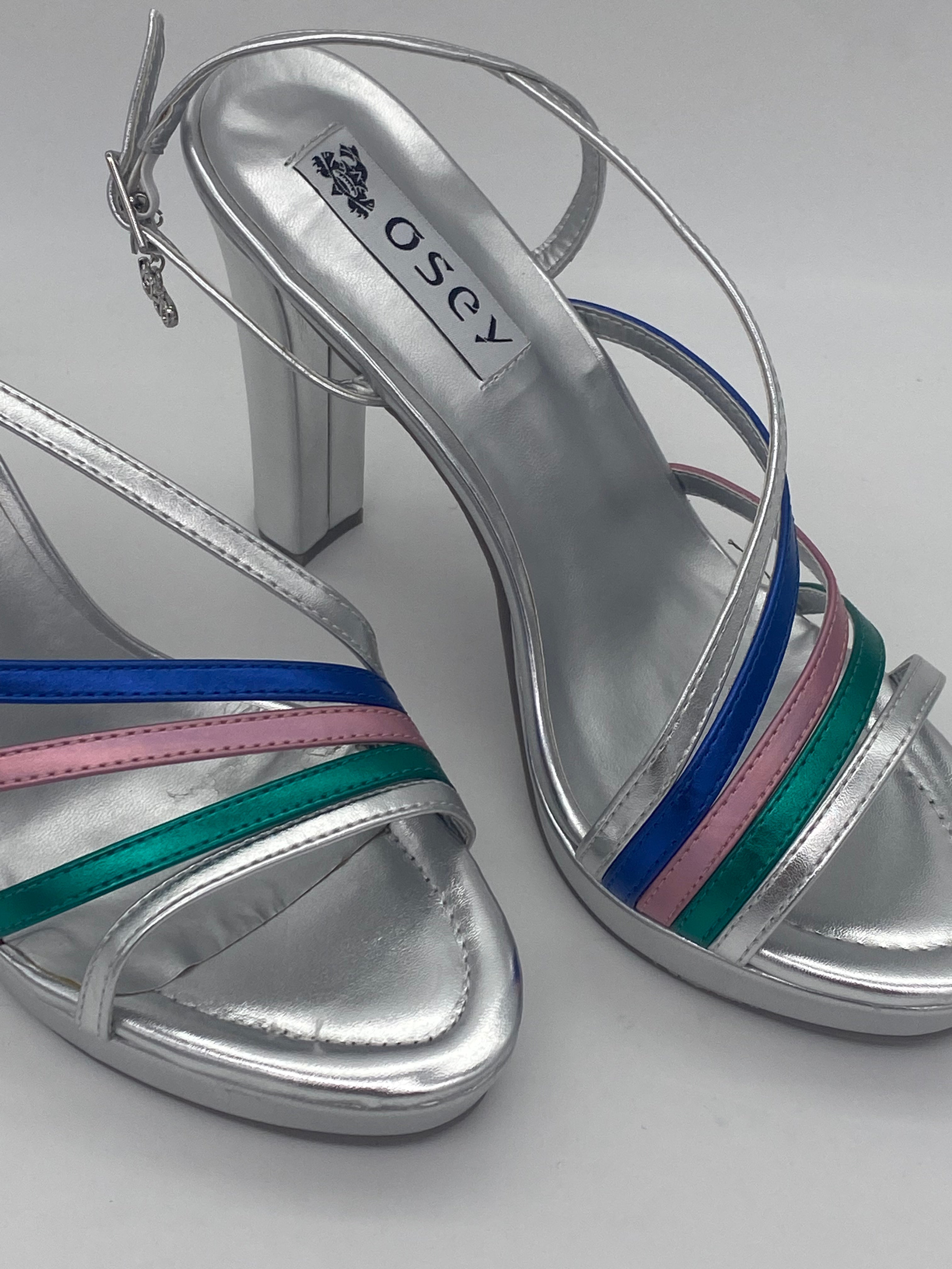 Osey - Sandalo Laminato Argento/Multicolor