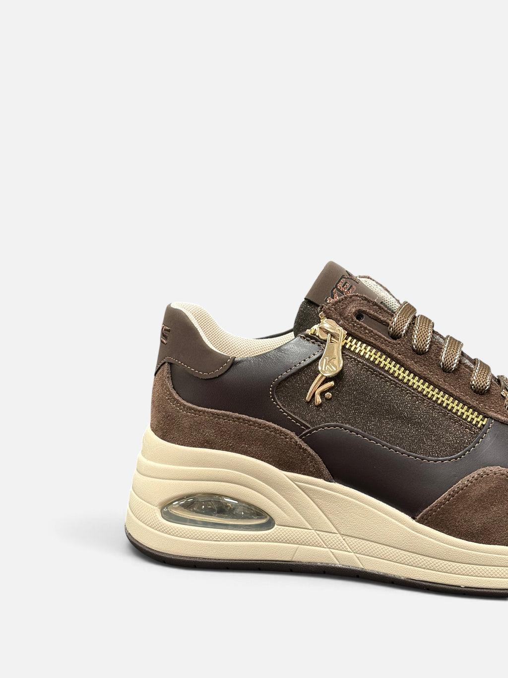 Scarpe donna KEYS di Alex Calzature in pelle e camoscio marrone con zip dorata e suola ammortizzata
