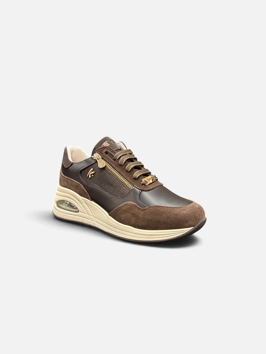 Sneakers da donna Alex Calzature KEYS in pelle e camoscio marrone con chiusura a zip laterale e suola ammortizzata