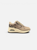 Sneakers da donna KEYS color taupe con inserti animalier leopardati, zip laterale e suola rialzata Alex Calzature