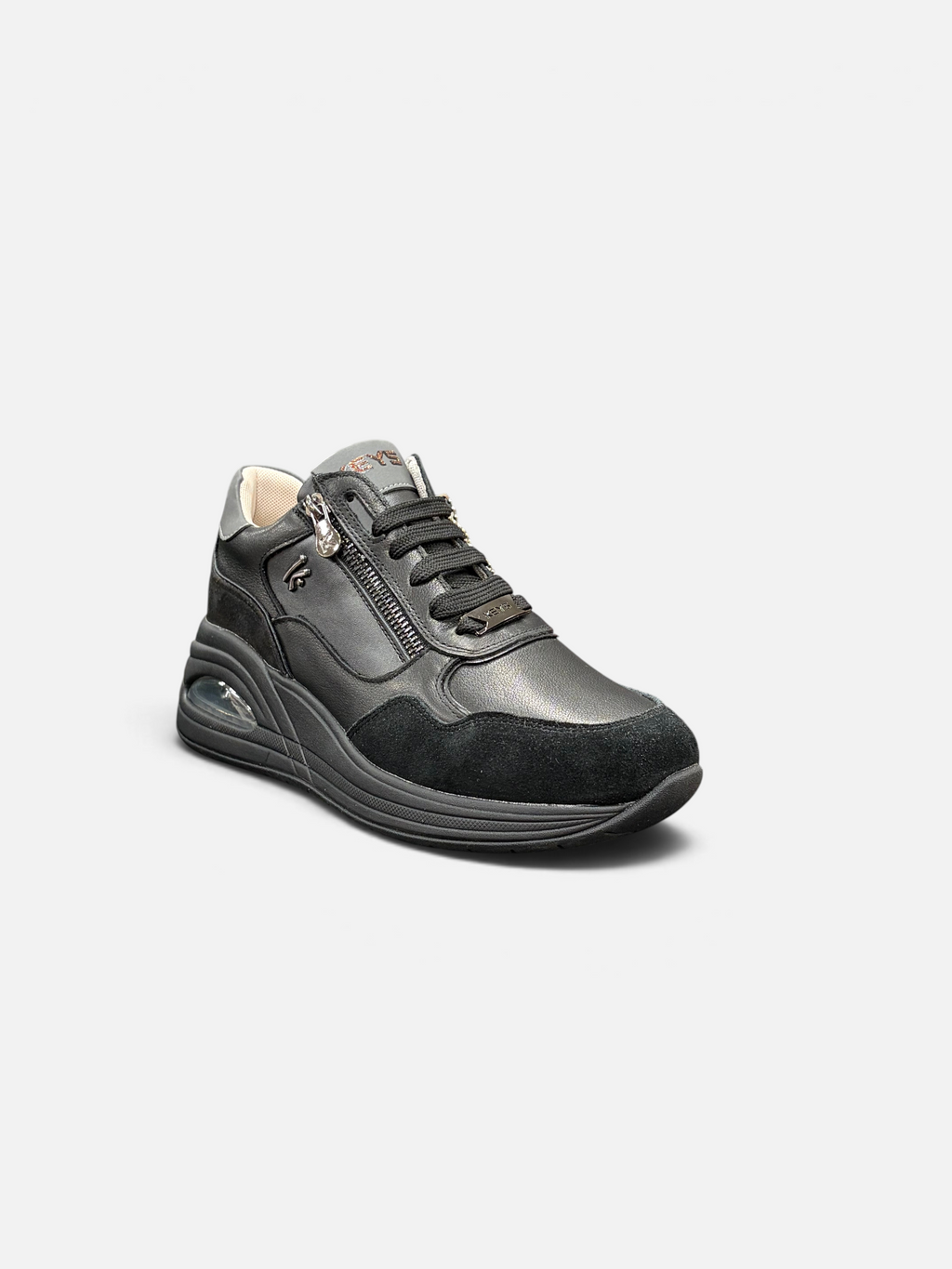 Sneaker donna Alex Calzature KEYS nera in pelle e camoscio con chiusura a zip e suola ammortizzata