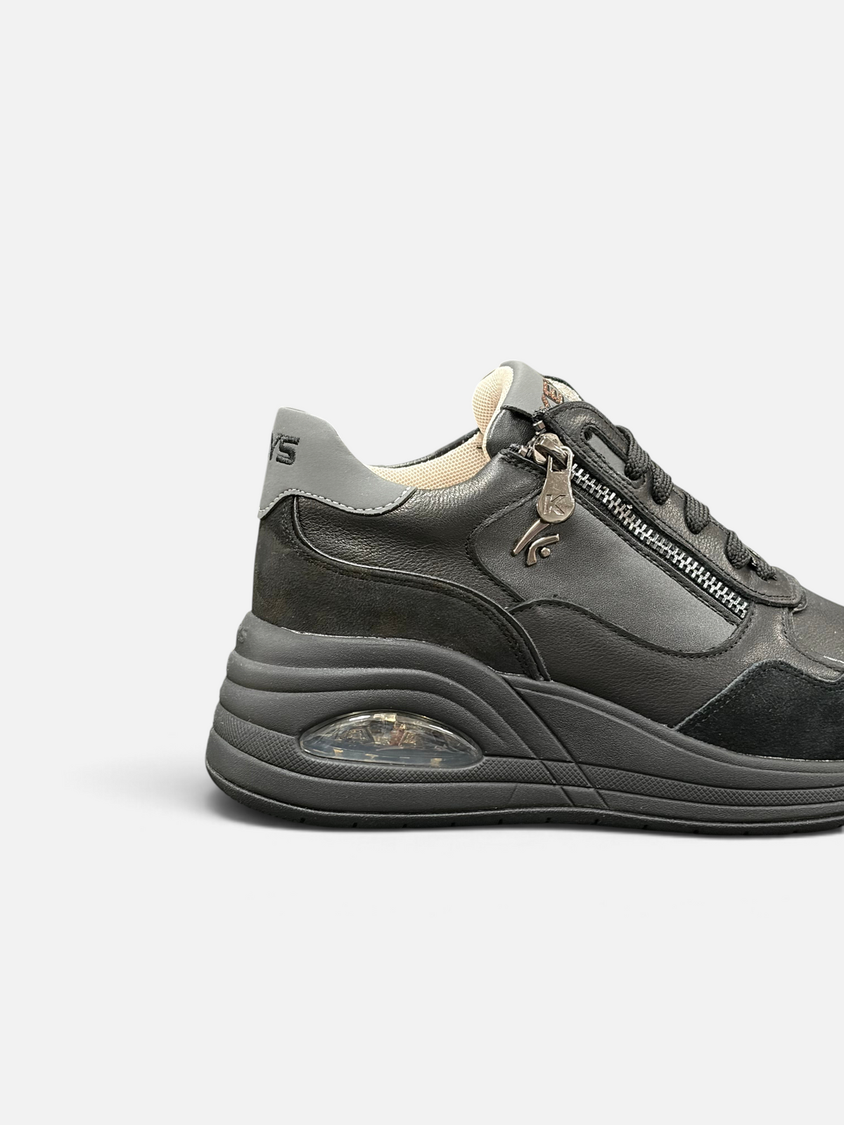 Sneaker da donna Alex Calzature KEYS in pelle nera con chiusura a zip laterale e suola ammortizzata