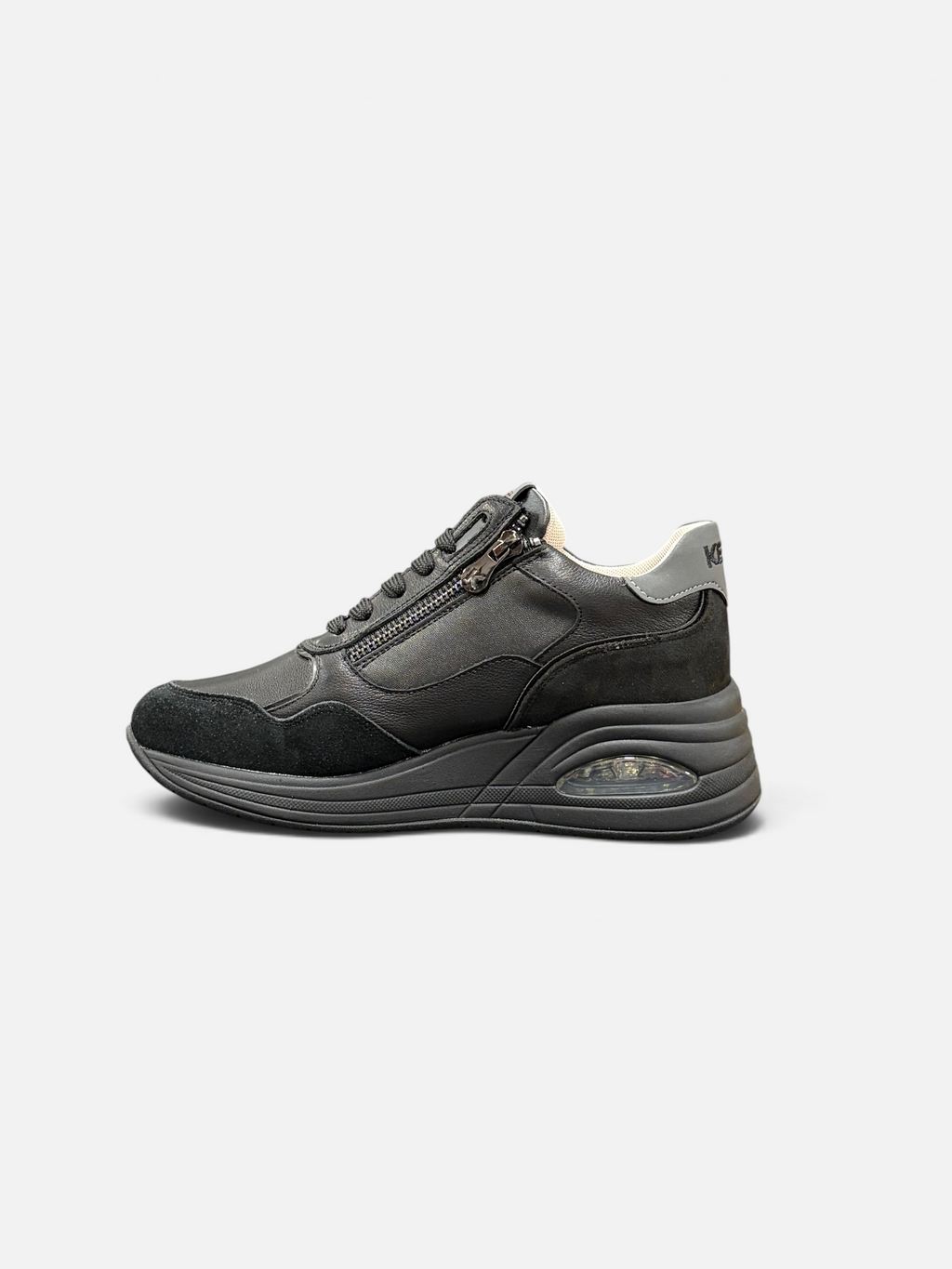 Sneaker donna Alex Calzature KEYS nera con cerniera laterale, suola rialzata e inserto ammortizzante