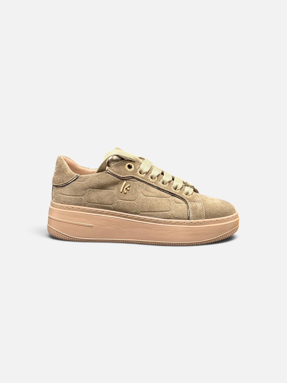Sneakers da donna Alex Calzature KEYS in camoscio beige con texture geometrica e suola platform tono su tono