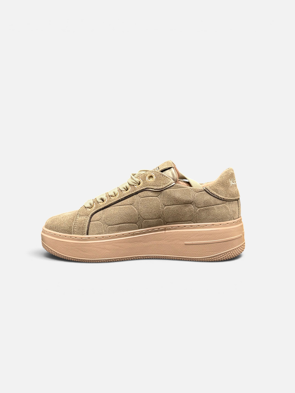 Sneakers da donna Alex Calzature KEYS in camoscio beige con texture geometrica e suola platform in gomma