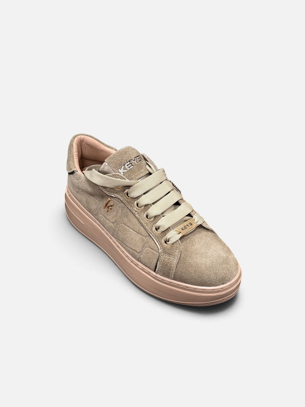 Sneakers da donna Alex Calzature KEYS in camoscio beige con suola platform e lacci piatti tono su tono