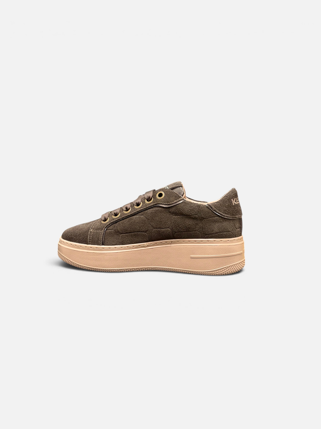 Sneakers da donna Alex Calzature KEYS in camoscio marrone con suola platform color sabbia e dettagli testurizzati