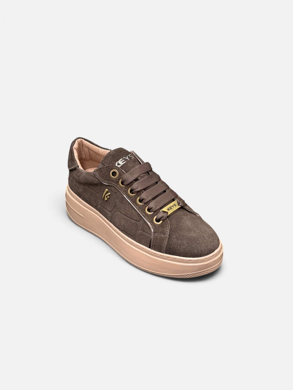 Sneakers da donna Alex Calzature KEYS in camoscio marrone con suola platform e dettagli metallici dorati