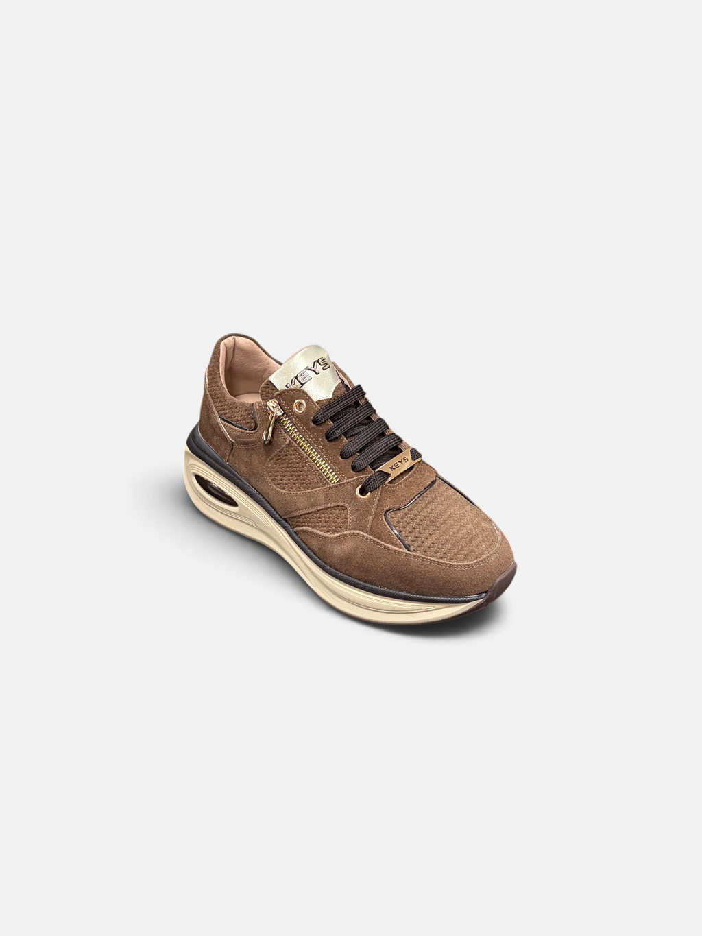 Sneakers da donna Alex Calzature KEYS color cioccolato in camoscio con zip laterale e suola rialzata