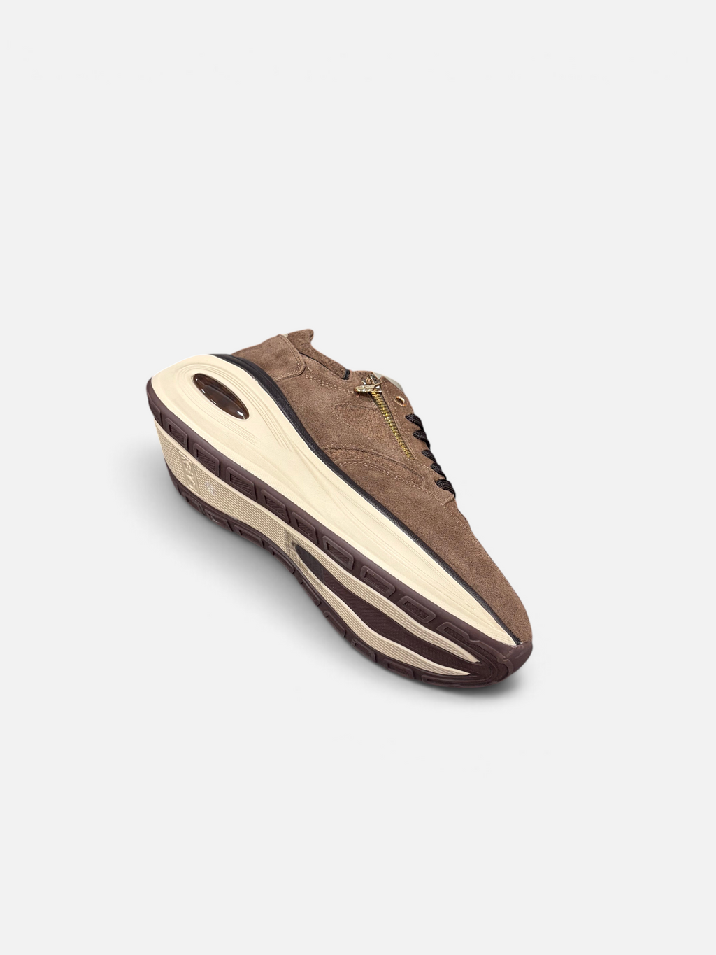 Sneaker donna KEYS color cioccolato in camoscio con suola rialzata e zip laterale, disponibile da Alex Calzature