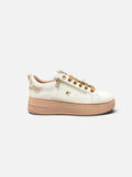 Sneakers Alex Calzature KEYS da donna in pelle bianca con suola platform color cipria, lacci dorati e zip laterale
