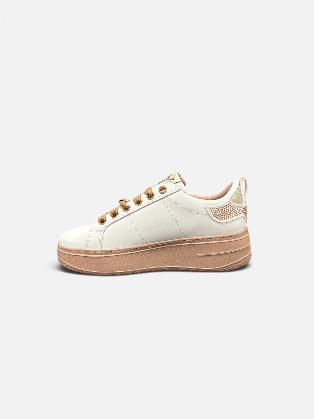 Sneakers KEYS da donna Alex Calzature in pelle bianca con suola platform color pesca e dettagli glitterati sul tallone