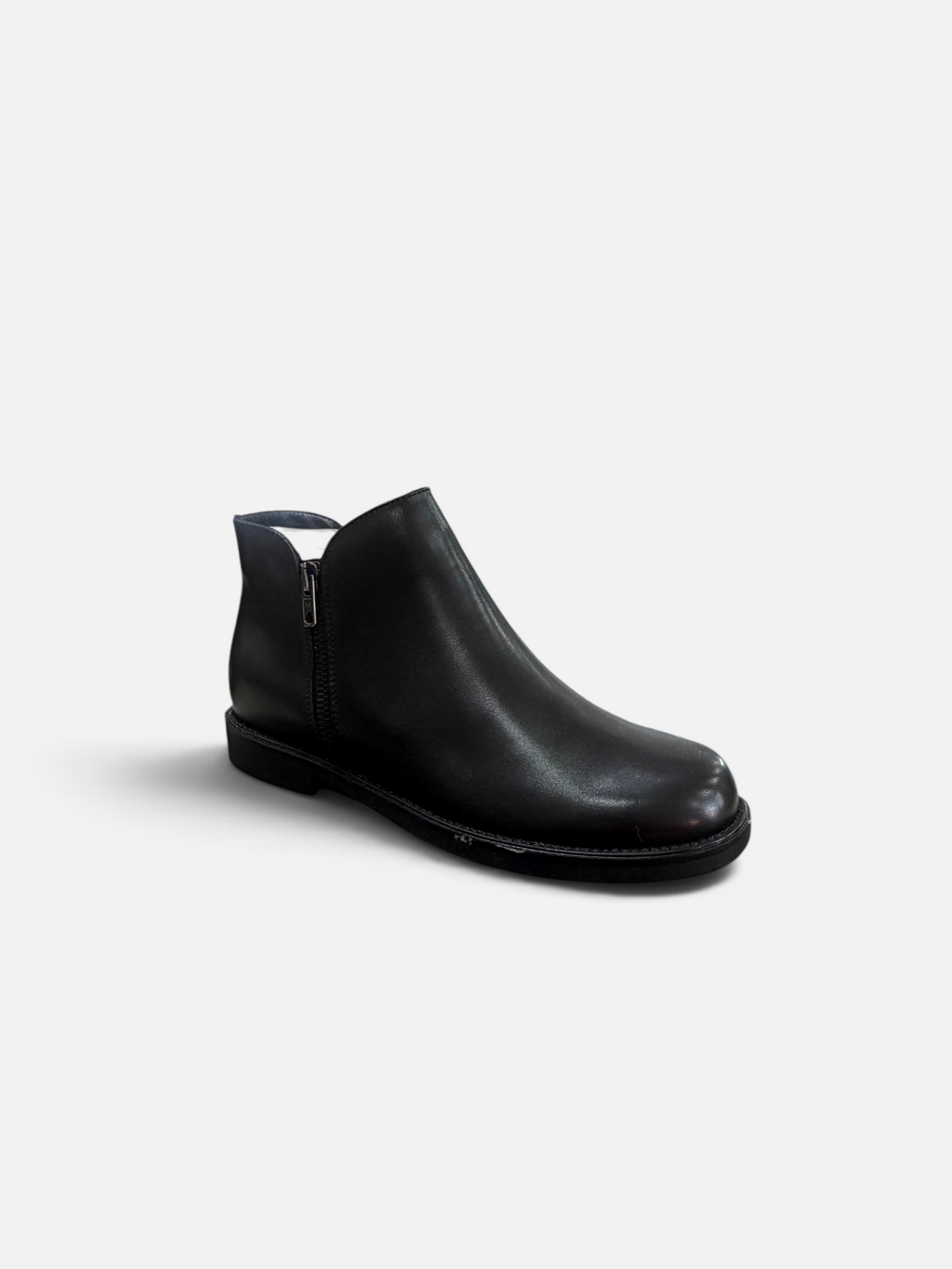 Stivaletto donna Alex Calzature Easy'n Rose in pelle nera con chiusura a zip laterale e suola piatta