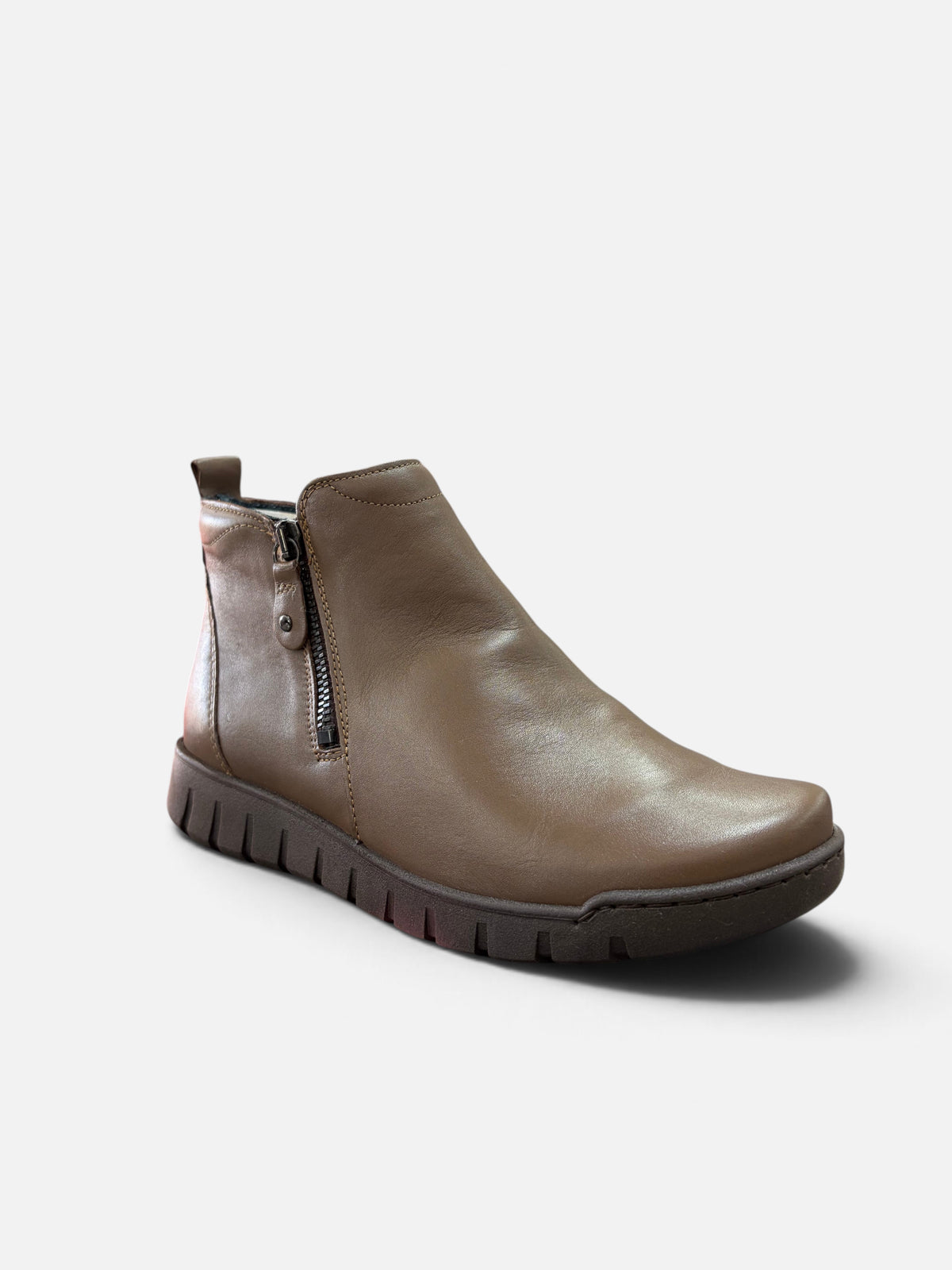 Stivaletto da donna Alex Calzature Easy'n Rose in pelle marrone con cerniera laterale e suola carrarmato