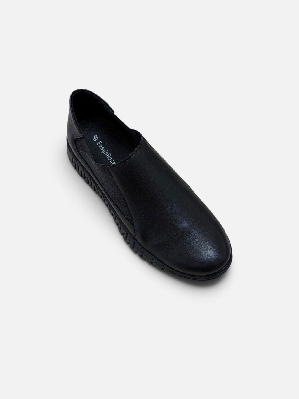 Scarpa slip-on da donna Alex Calzature Easy'n Rose in pelle nera con suola flessibile