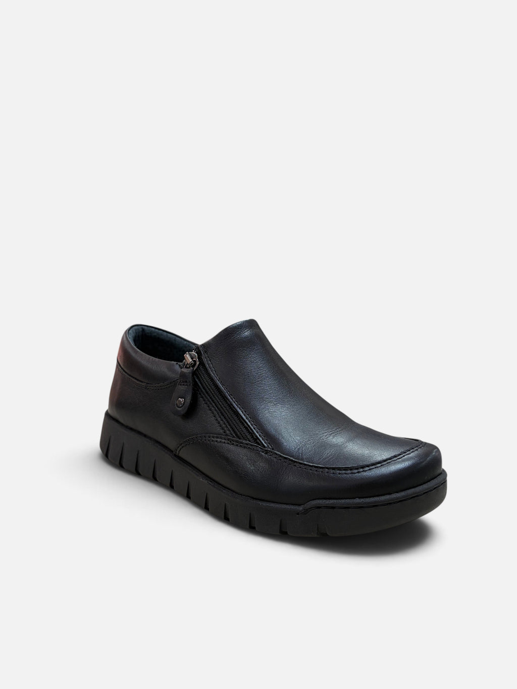 Scarpa slip-on donna Alex Calzature Easy'n Rose in pelle nera con chiusura a zip laterale e suola flessibile